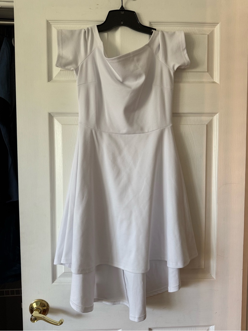 White Short Sleeve High-Low Skater Dress